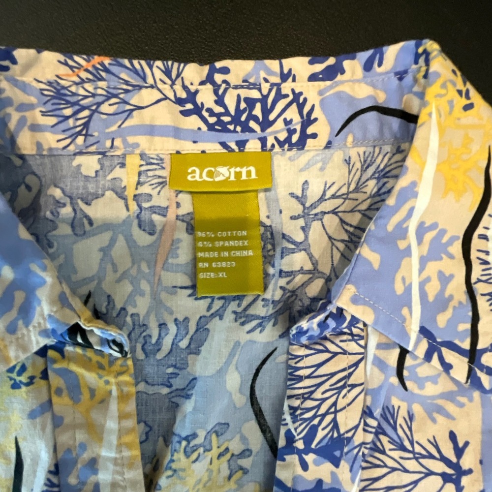 Acorn Womens Coral Reef Print Button Up Shirt XL Blue Multi Color Long Sleeve - Picture 6 of 8